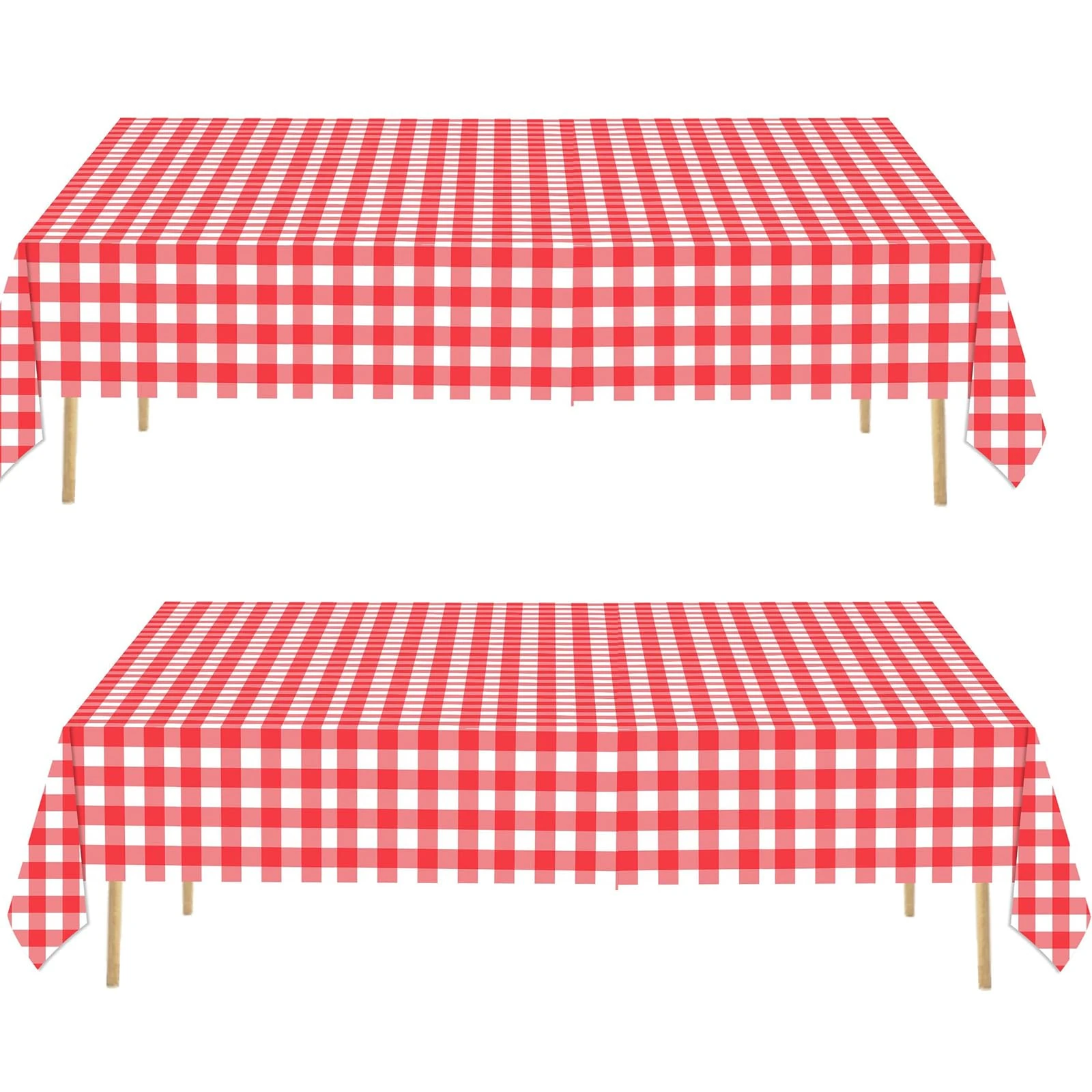 2pack Red and White Gingham Checkered Table Cloth Party,137*274cm Wipe Clean Checkered PVC TableCloth Plaid Tablecloth Rectangular Red Disposable Table Cover for Parties BBQ Picnic Birthday Wedding