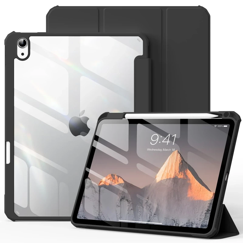 KVTVOU Clear Case for iPad A16 11th Generation 2025 / iPad 10th Generation 2022 10.9 Inch, Clear Hard PC Back, TPU Anti-drop Corners, Slim Shockproof Cover, Auto Wake/Sleep, Black