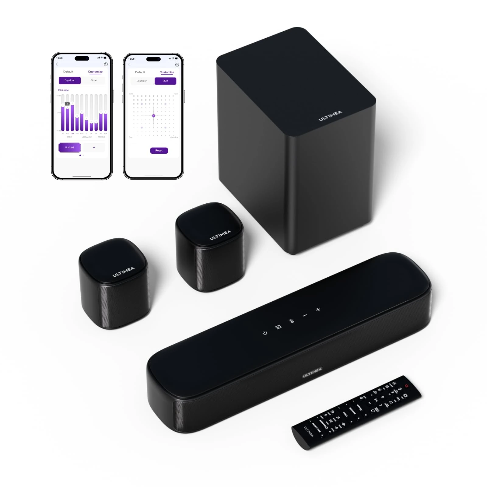 ULTIMEA 5.1ch Sound Bar for Smart TV, Virtual Surround Sound System for TV, App Control, Home Theater Sound System, Soundbar with Subwoofer, 2 Surround Speakers, Peak Power 250W, OPT/AUX, Aura A30