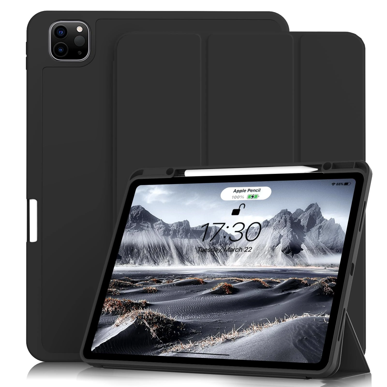 KVTVOU Case for iPad Pro 11 Inch 2022/2021/2020 4th / 3rd / 2nd Generation, Soft TPU Back Cover, Slim Protective Case with Pencil Holder for iPad Pro 11 Inch, Auto Wake/Sleep, Black