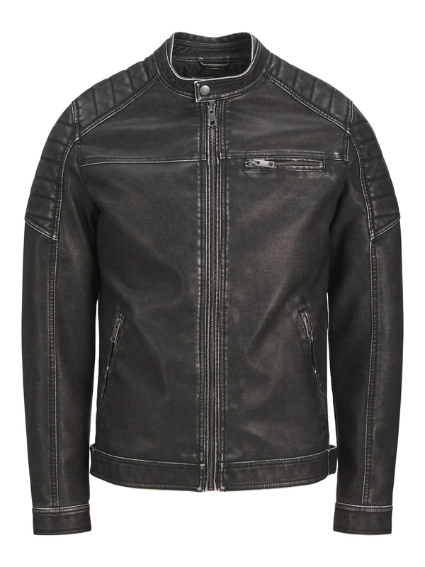 JACK & JONES Male Faux Leather Jacket, black, L