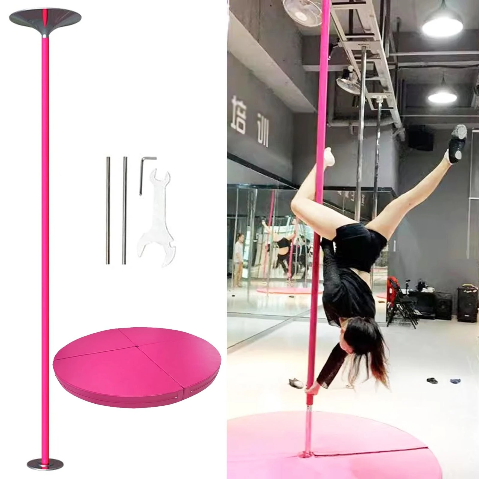 Innovz Home Studio Dance Pole with Pole Crash Mat, Free Standing Fitness Stripper Pole, Aerial Spinning Silicone Dancing Pole, Beginner & Pro Stripping Pole(Height 2.3-3 m(7.5 ft-9.8 ft))