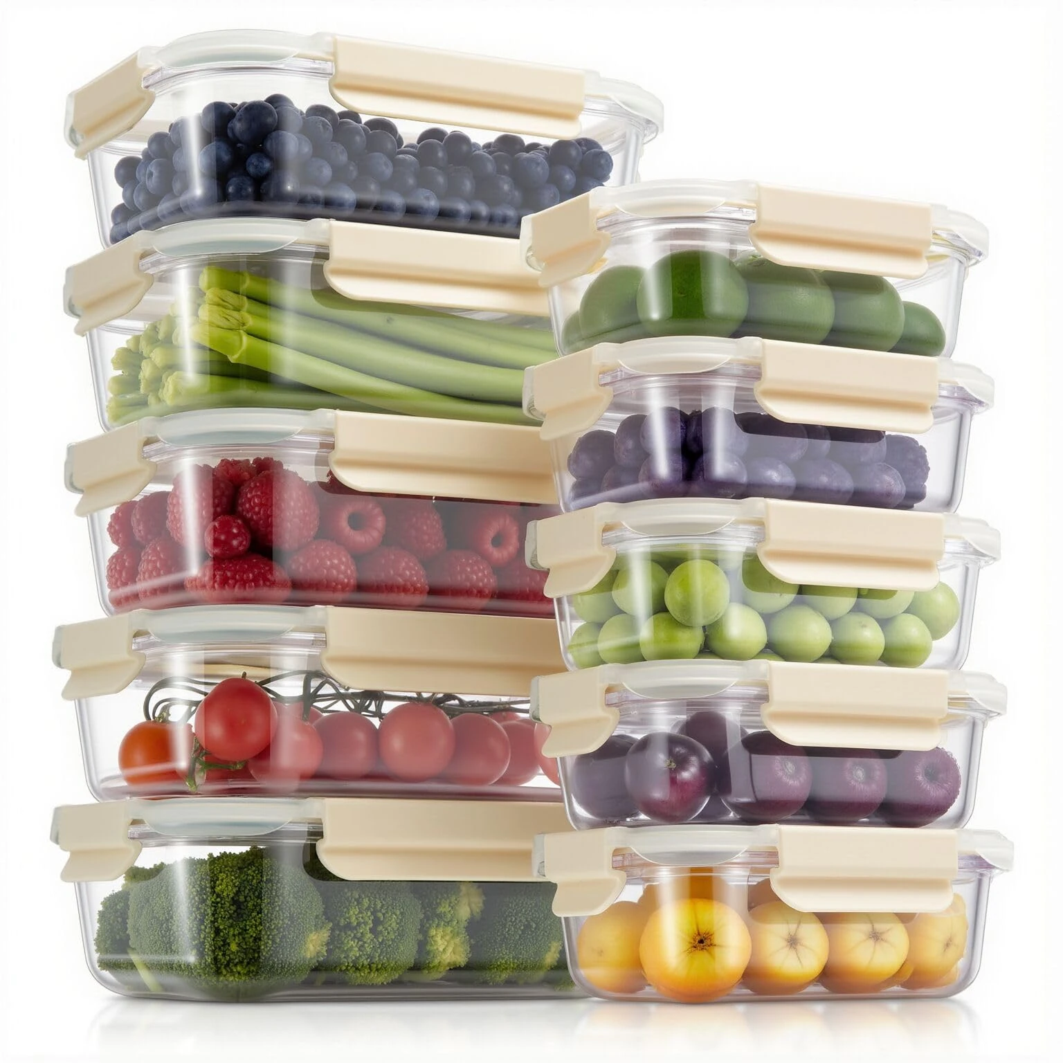 10 Pack Glass Meal Prep Containers, Food Storage Containers with Lids Airtight, Glass Storage Container Set with Lid for Food, Bpa-free, Leak-proof, Microwave Oven Freezer Dishwasher Safe creamy white