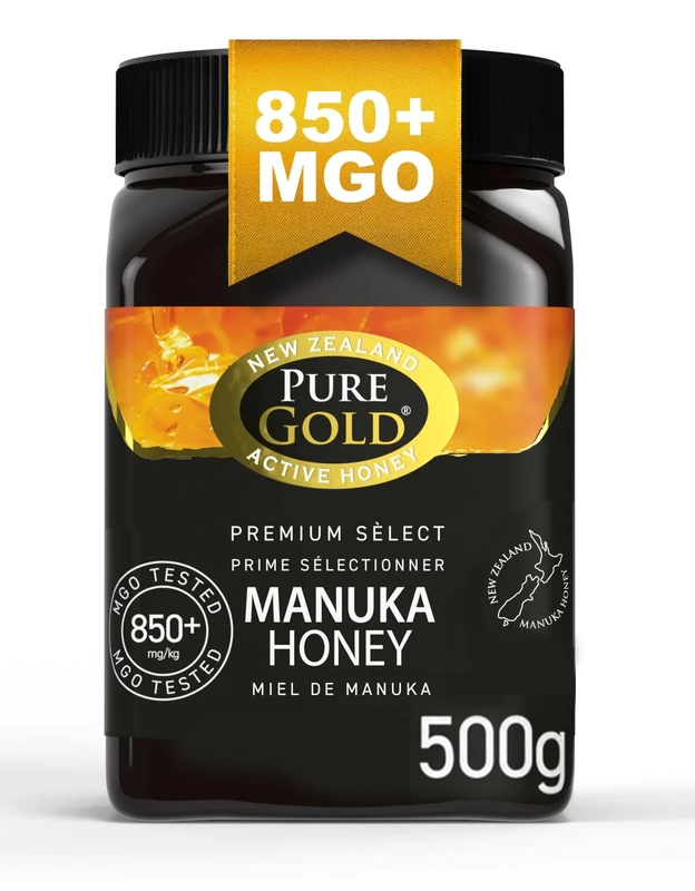 Pure Gold - Manuka Honey - 850+ MGO Certified Premium - 500g - New Zealand, Ethically Sourced, Raw & Unpasteurised - Naturally Made by Bees & Home Traceable - 1 Pack