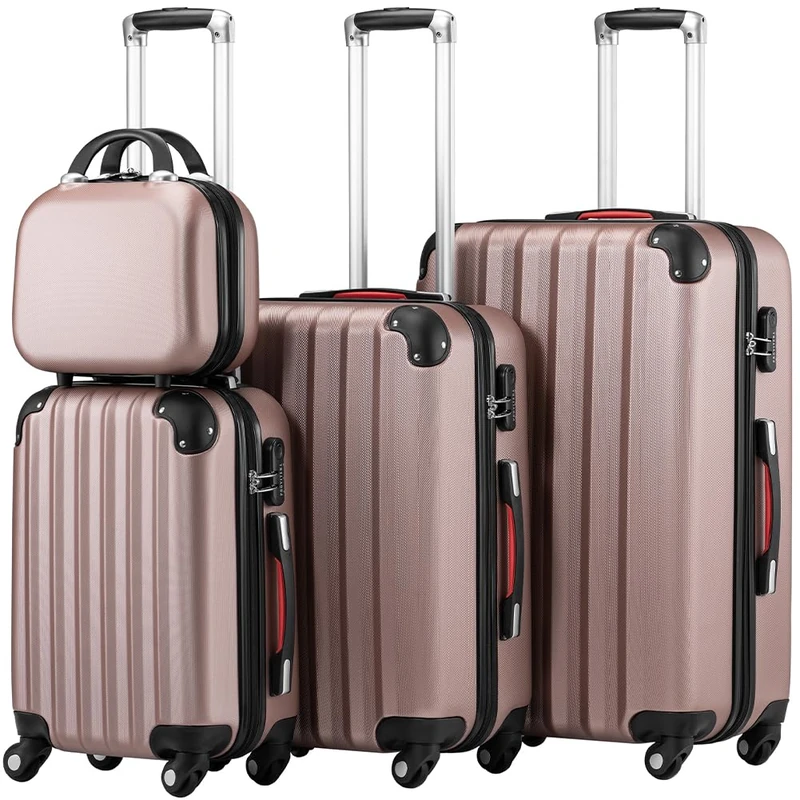 PROVITERA Set of 3 Hard ABS Suitcases M-L-XL Telescopic Handle and 4 Easy Roll Wheels, Code Lock Lock, Heavy Duty Travel Trolley with Hand Luggage, 3 + 1 Pink, Taglia Unica, Modern
