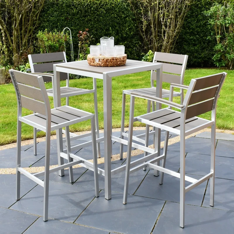 SAC Deluxe Brushed Aluminium 5 Piece Bar Set, Stylish and Durable Outdoor Furniture for Patios, Restaurants, Home Bars, Modern and Versatile Design