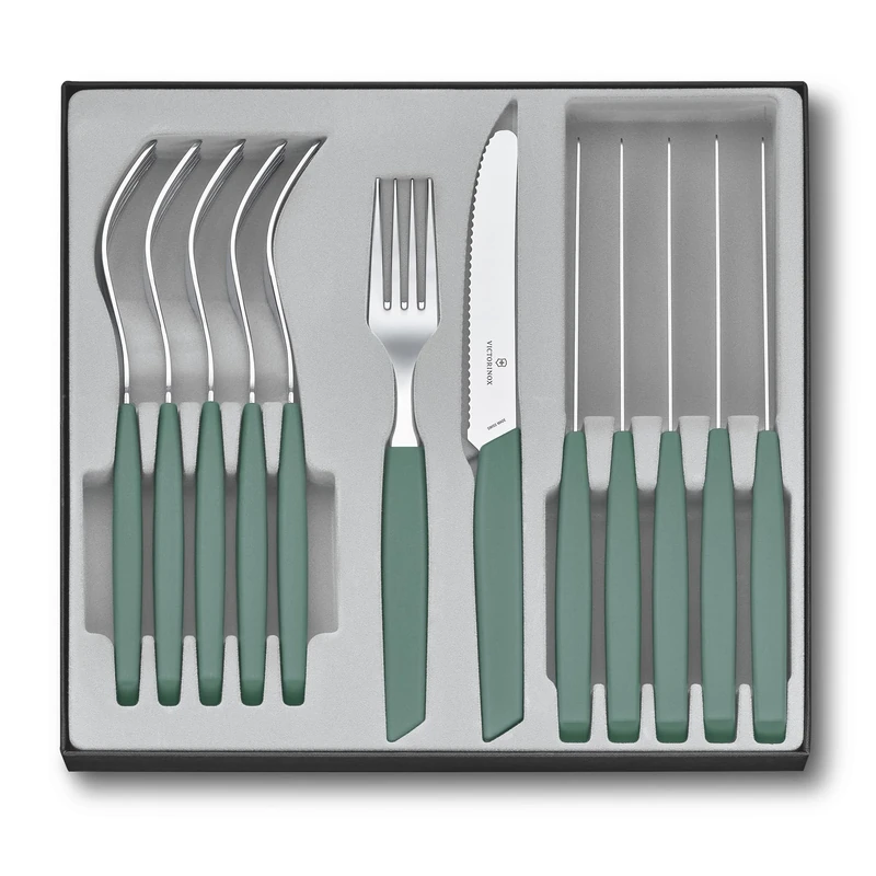 Victorinox Modern Cutlery Set, Complete, 12 Pieces, Extra Sharp Knives, Forks, Spoons, Dishwasher Safe, Sage