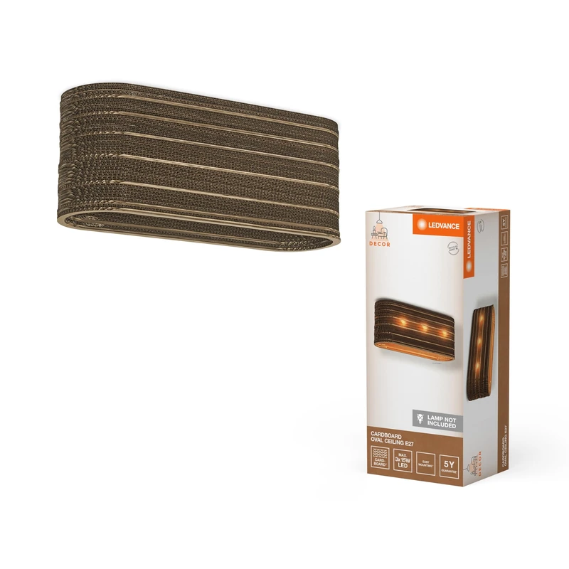 LEDVANCE Deckenleuchte 3-flammig Decor Cardboard Oval Braun aus Wellpappe, E27, 600 mm Länge, Leuchtenschirm aus recyceltem Material, nachhaltig durch austauschbare Lichtquelle, einfache Mounting