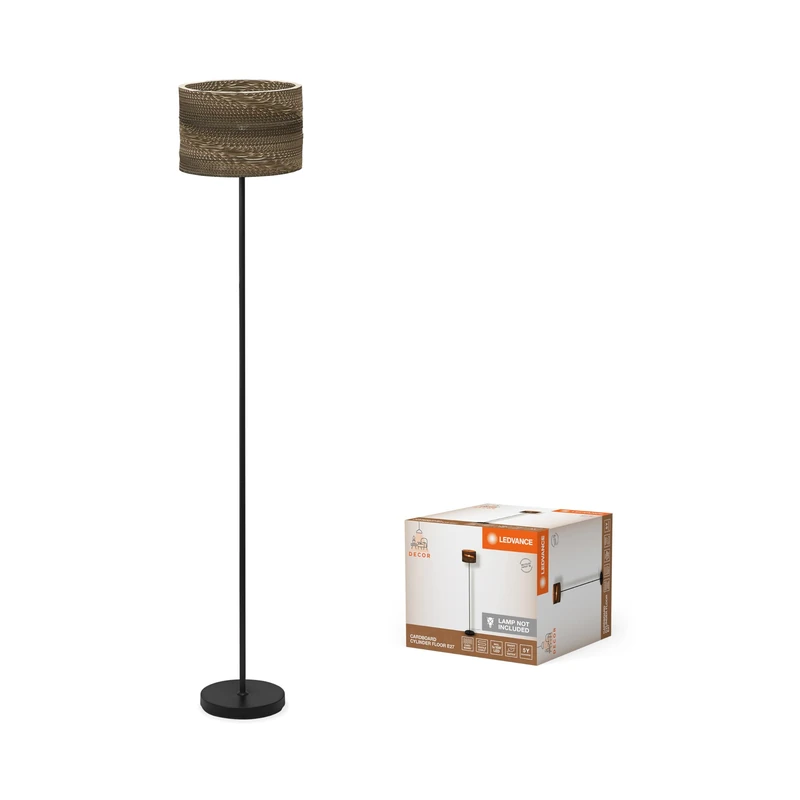 LEDVANCE Floor lamp Decor Cardboard Cylinder Brown Corrugated Cardboard, E27, Height 1600 mm, lampshade in Recycled Material, durabthanks to a Replaceable Light Source, Easy to Install