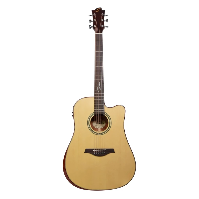 Sevinia Signature Series Electro-Acoustic Guitar | All-Solid Body, Solid Spruce Top with Mahogany Back & Sides, Tuner, 3 Band EQ, Supplied with Padded Gig Bag & Strap | Body style: Western
