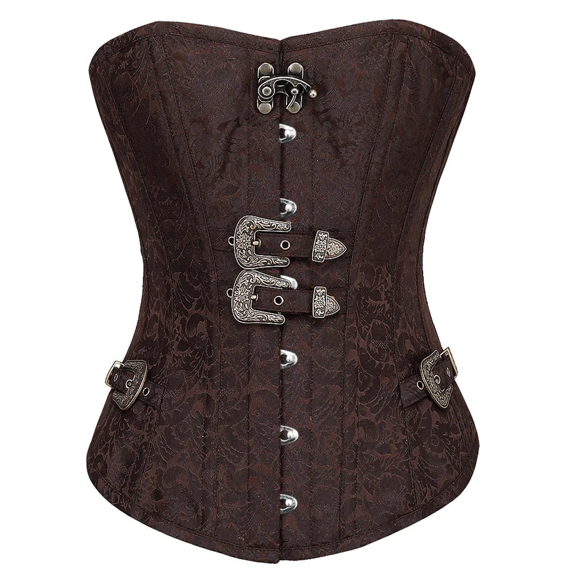CorsetsNmore Women’s Brown Brocade Steampunk Gothic Overbust Corset
