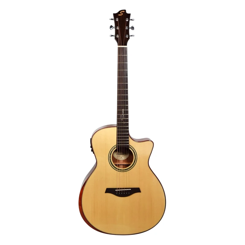 Sevinia Signature Series Electro-Acoustic Guitar | All-Solid Body, Solid Spruce Top with Mahogany Back & Sides, Tuner, 3 Band EQ, Supplied with Padded Gig Bag & Strap | Body style: Grand Auditorium