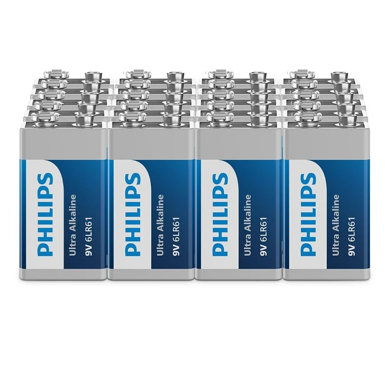 Philips Ultra 9V Alkaline Batteries, 6LR61 - Essential for Smoke Detectors and Radios, Pack of 20
