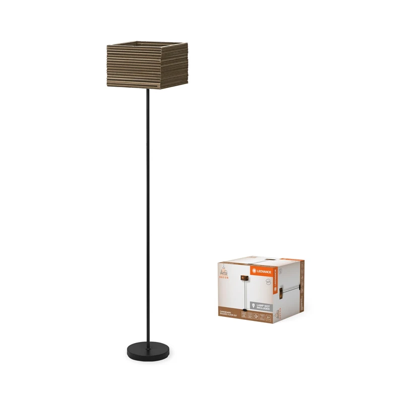 LEDVANCE Standleuchte Decor Cardboard Square Braun aus Wellpappe, Leicht, E27, 1600 mm Höhe, Leuchtenschirm aus recyceltem Material, nachhaltig durch austauschbare Lichtquelle, einfache Mounting - Image 1