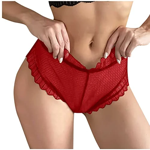 SYDUZAX Lace Knickers for Women Sexy Panties Hollow Out Underwear Bikini Panties Breathable Comfort Panty Lingerie for Women Naughty Sexy Knickers Hipster Wine