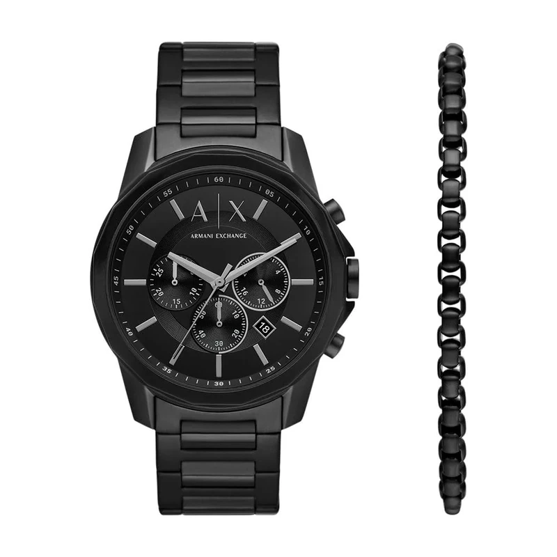 Armani Exchange Watch for Men Automatic Movement and 46mm Case Size with Stainless Steel Leather or Silicone Strap, Charcoal