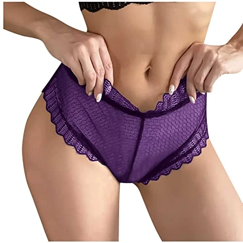 SYDUZAX Lace Knickers for Women Sexy Panties Hollow Out Underwear Bikini Panties Breathable Comfort Panty Lingerie for Women Naughty Sexy Knickers Hipster Purple