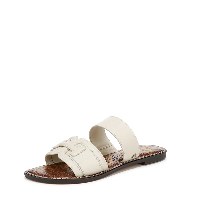 Sam Edelman Gabi Flat Slide Sandal Shoes for Women - Medium Fit Ivory UK 3.5