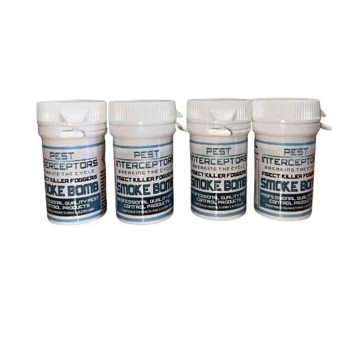 PEST INTERCEPTORS SMOKE BOMB - Insect Foggers, 4 Pack, for House Flies, Mosquitoes, Cockroaches, Bedbugs, Fleas, Moths, cluster flies and Beetles