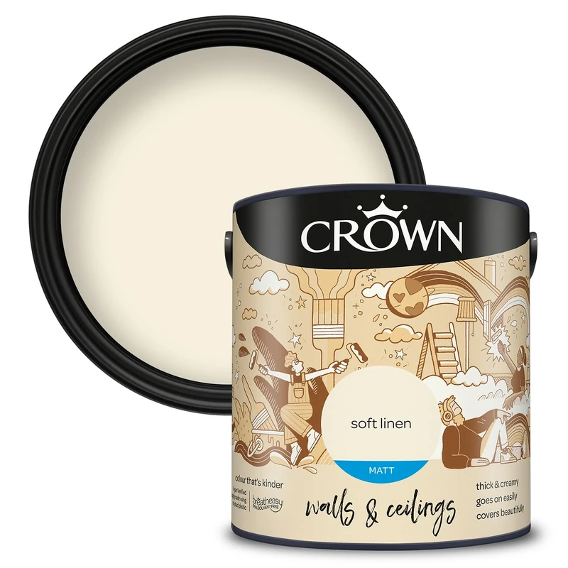Crown Walls & Ceilings Matt Emulsion Paint, Size 2.5L, Soft Linen