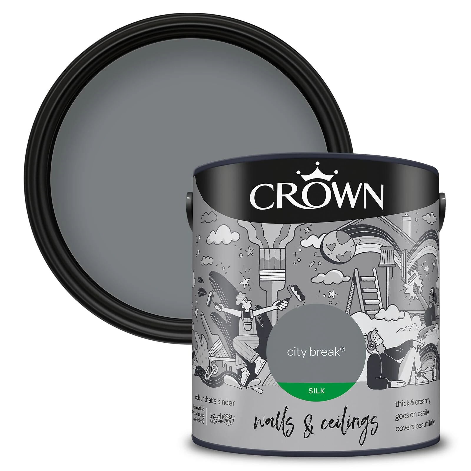 Crown Walls & Ceilings Silk Emulsion Paint, Size 2.5L, City Break