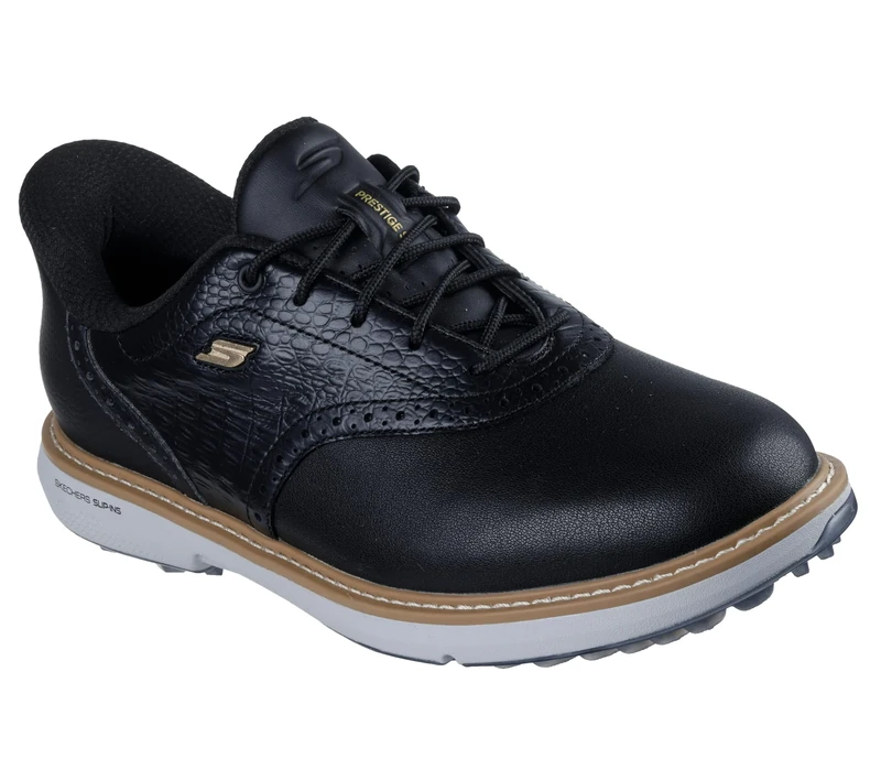 Skechers Women's Prestige Spikeless Slip-in Arch Fit Golf Shoe Sneaker, Black/Gold, 6.5 UK