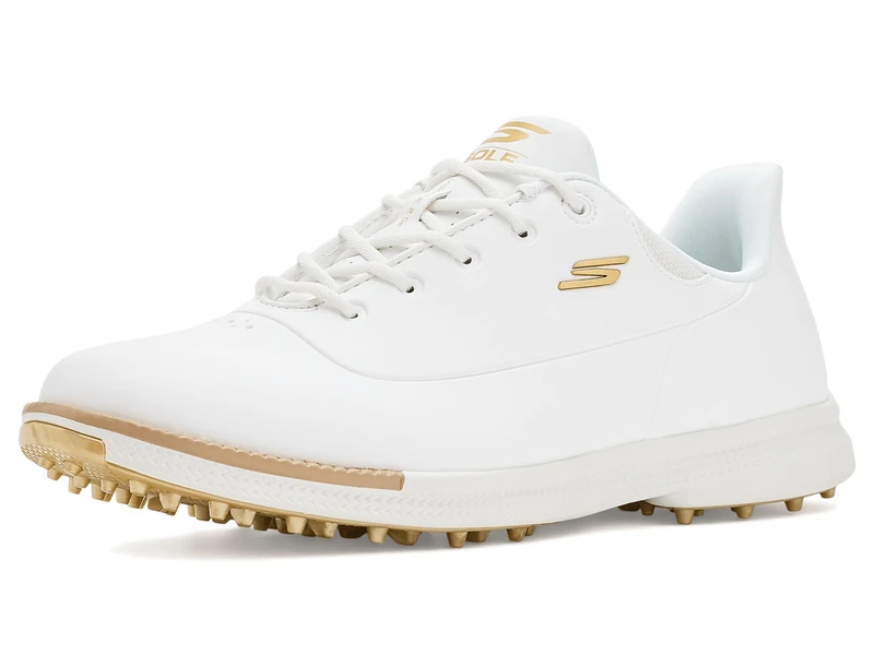 Skechers Women's Jasmine Waterproof Golf Shoe Sneaker, White/Gold Spikeless, 10