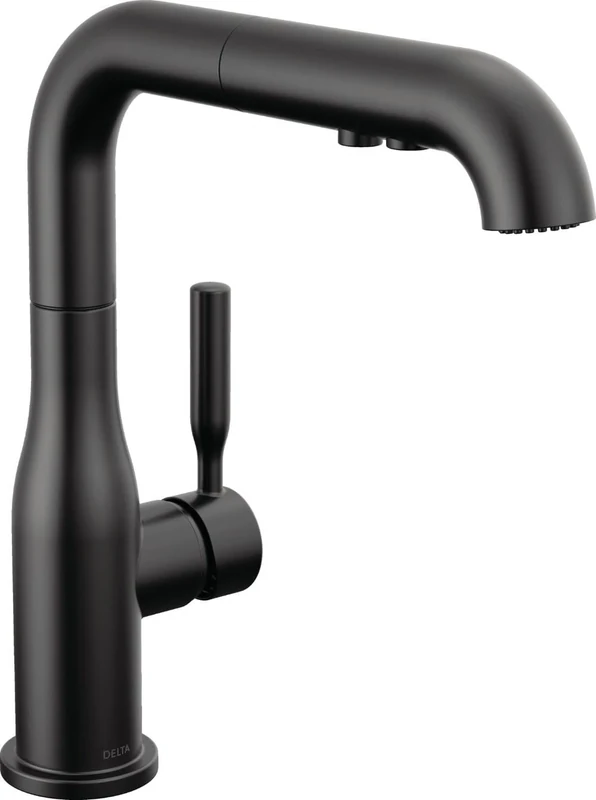 Delta Almari Matte Black Kitchen Faucet with Pull-Out Sprayer, Modern Single Hole Kitchen Sink Faucet, Single Handle, Matte Black 16943-BL-DST