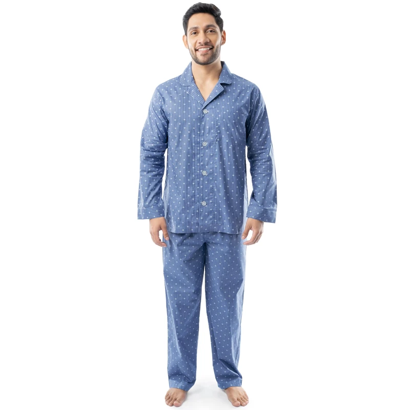 Fruit of the Loom mens Long Sleeve Broadcloth Pajama Set, Medium Blue, 4X