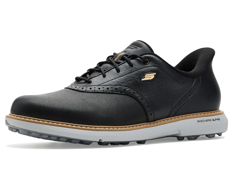 Skechers Women's Prestige Spikeless Slip-in Arch Fit Golf Shoe Sneaker, Black/Gold, 8.5