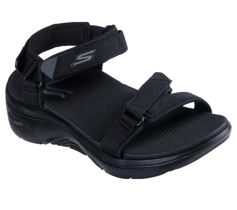 Skechers Women's GO WALK ARCH FIT 2.0 SANDAL EXHILARATE Sandals, Black Textile, 5 UK