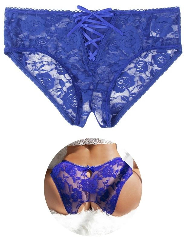 ohyeahlady Thongs for Women Sexy Panties Plus Size Sheer Lace Underwear Soft Stretchy French Knickers Low Rise Brazilian Knickers Underpants Lace Up Bikini Briefs 1 Pack Blue Size 16 18 - Image 1