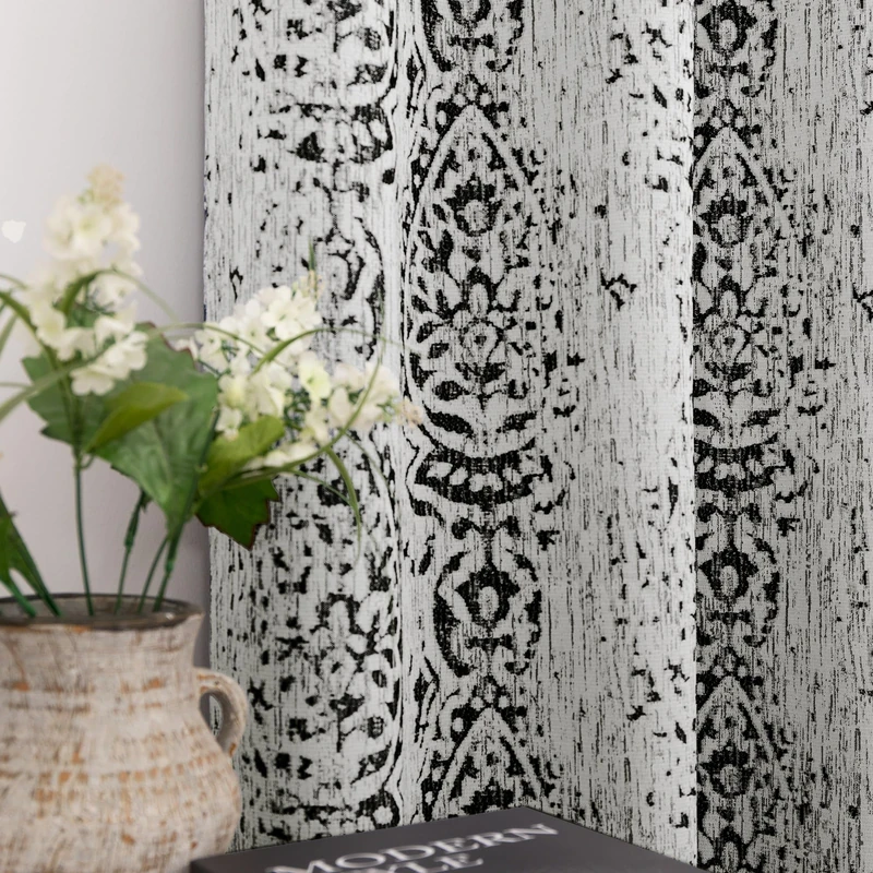 Mrs. Naturall Black Damask Curtains for Living Room 52" x 72" Long