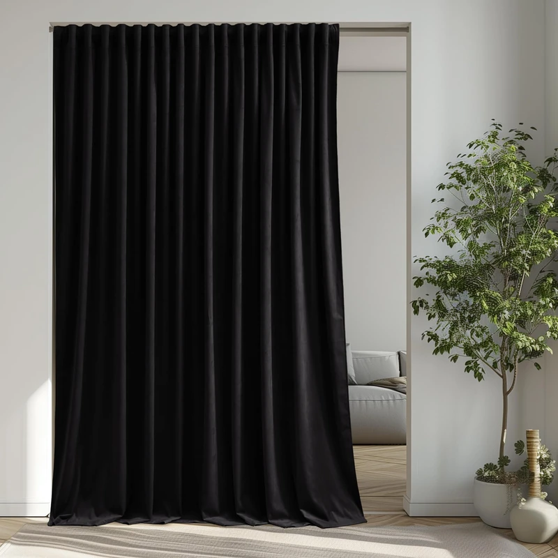 StangH Extra Wide Black Velvet Curtains for Theater, Luxury Room Darkening Thermal Insulated Window Drapes Privacy Room Dividers for Doorway Bedroom Office, W100 x L84, 1 Panel