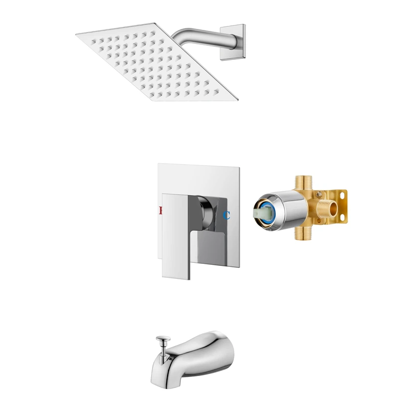 Airuida Shower Faucet Set with 6 Inch Rain Shower Head and Tub Spout, Bathtub Faucet Set, Shower Tray Faucet Set, Complete Bathtub Shower Panel Set with Solid Brass Coarse