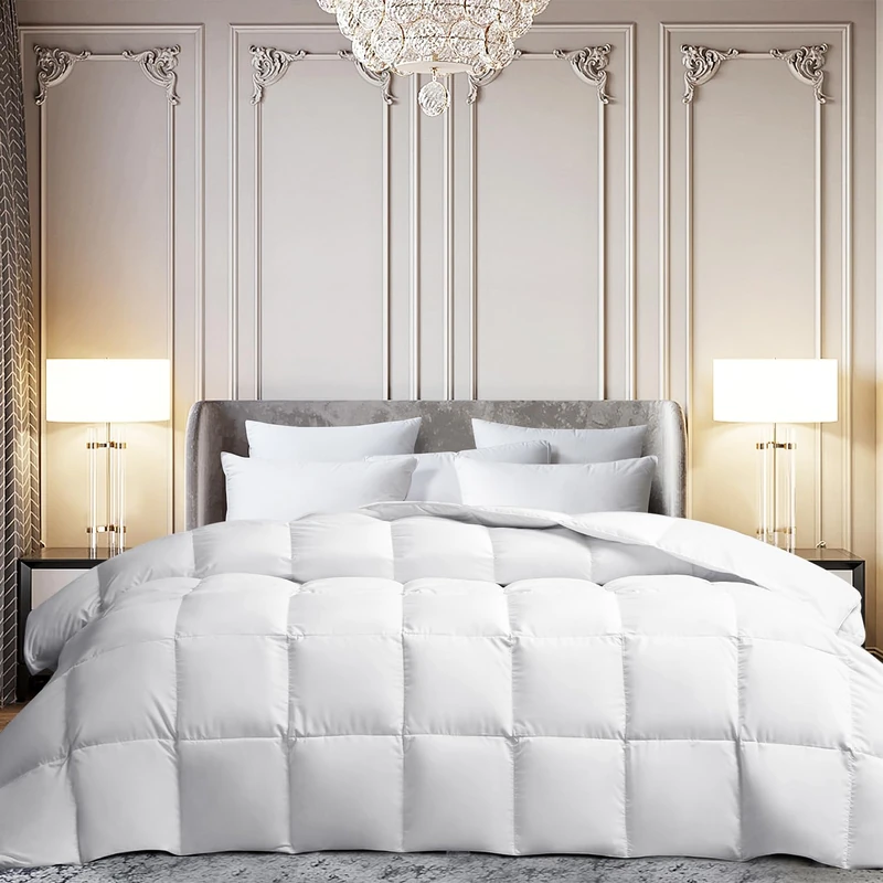 MARTHA STEWART Extra Warmth White Goose Feather Down Fiber Comforter-King Size Duvet Insert, Noiseless Fabric with 84oz Filled Luxury Cloud Fluffy Bed Comforter with 8 Corner Loops, White 106x90inch