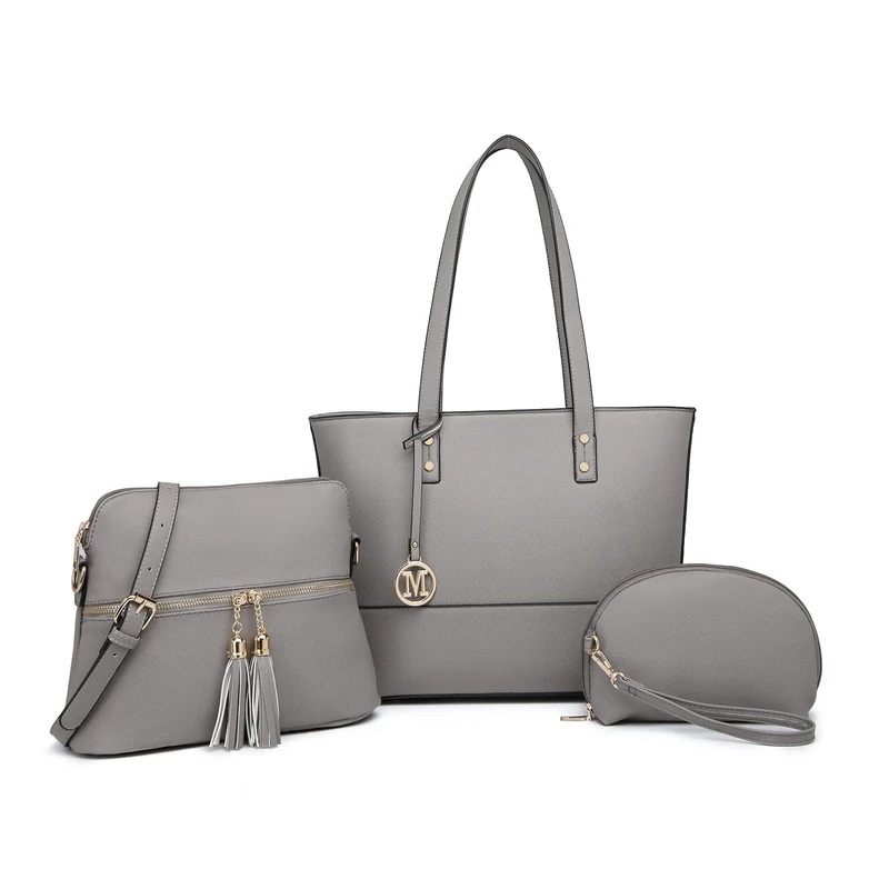 Miss Lulu Women's Handbag 3 Piece Sets, Large PU Tote Bag,Fashion Lightweight Shoulder Hobos Bag with Wristlet Card Bag Adjustable Shoulder Pocket (GY) - Image 1