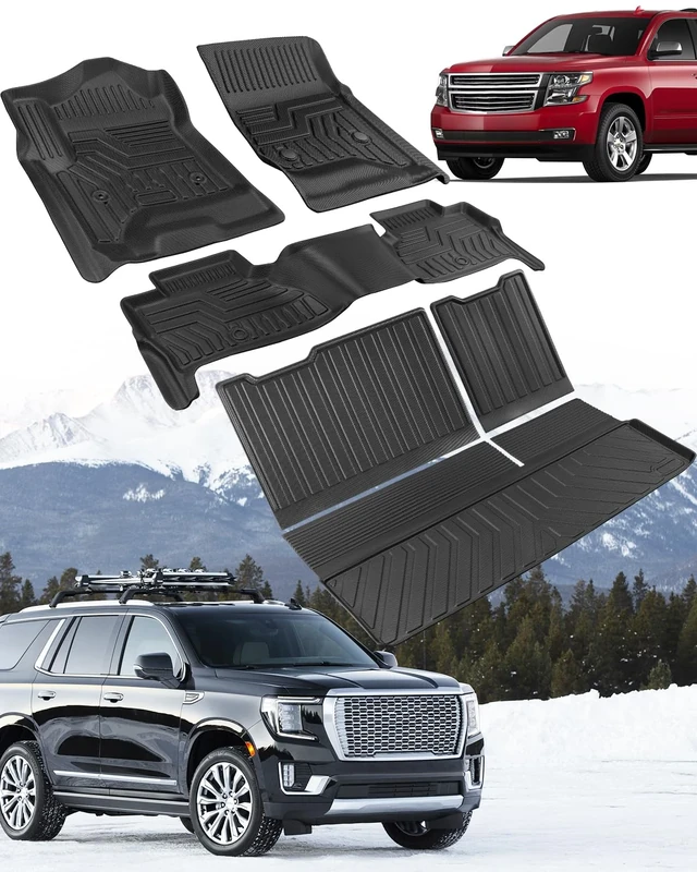 Liner Master® Car Floor Mats for Chevy Tahoe for GMC Yukon: 2015 2016 2017 2018 2019 2020 (Not for XL) All Weather TPE Rubber Custom Fit First Rear Row Backrest Liner Heavy Duty Vehicle Accessories