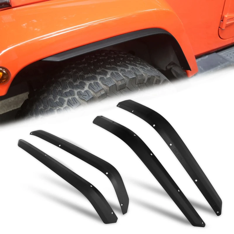 Front & Rear Fender Flares Compatible with 2007-2018 Jeep Wrangler JK JKU Unlimited, 4 PCS Off-Road Wheel Flares Liner