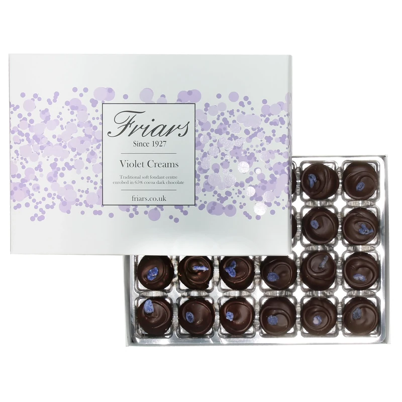 Friars Chocolate Violet Creams - 24 Per Box | Smooth & Soft Fondant & Quality 65% Dark Cocoa | Premium Chocolates For Special Occasions & Gifts | Handmade In England