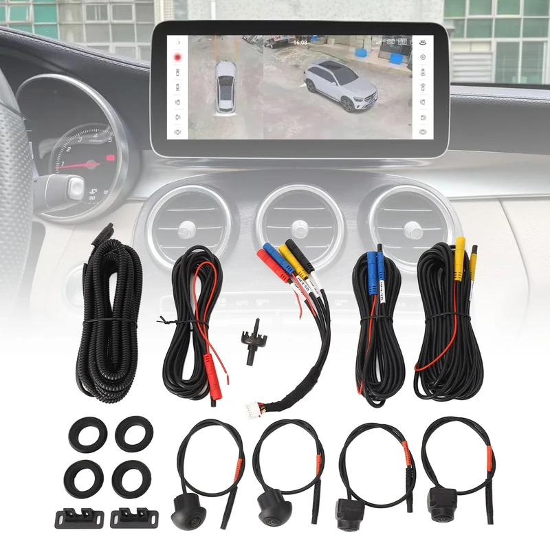 360 Degree Bird View Panoramic Camera, IP68 Waterproof Surround View Camera for Car Bus Truck RV SemiTrailer with Front Rear Left Right 1080P - Image 1