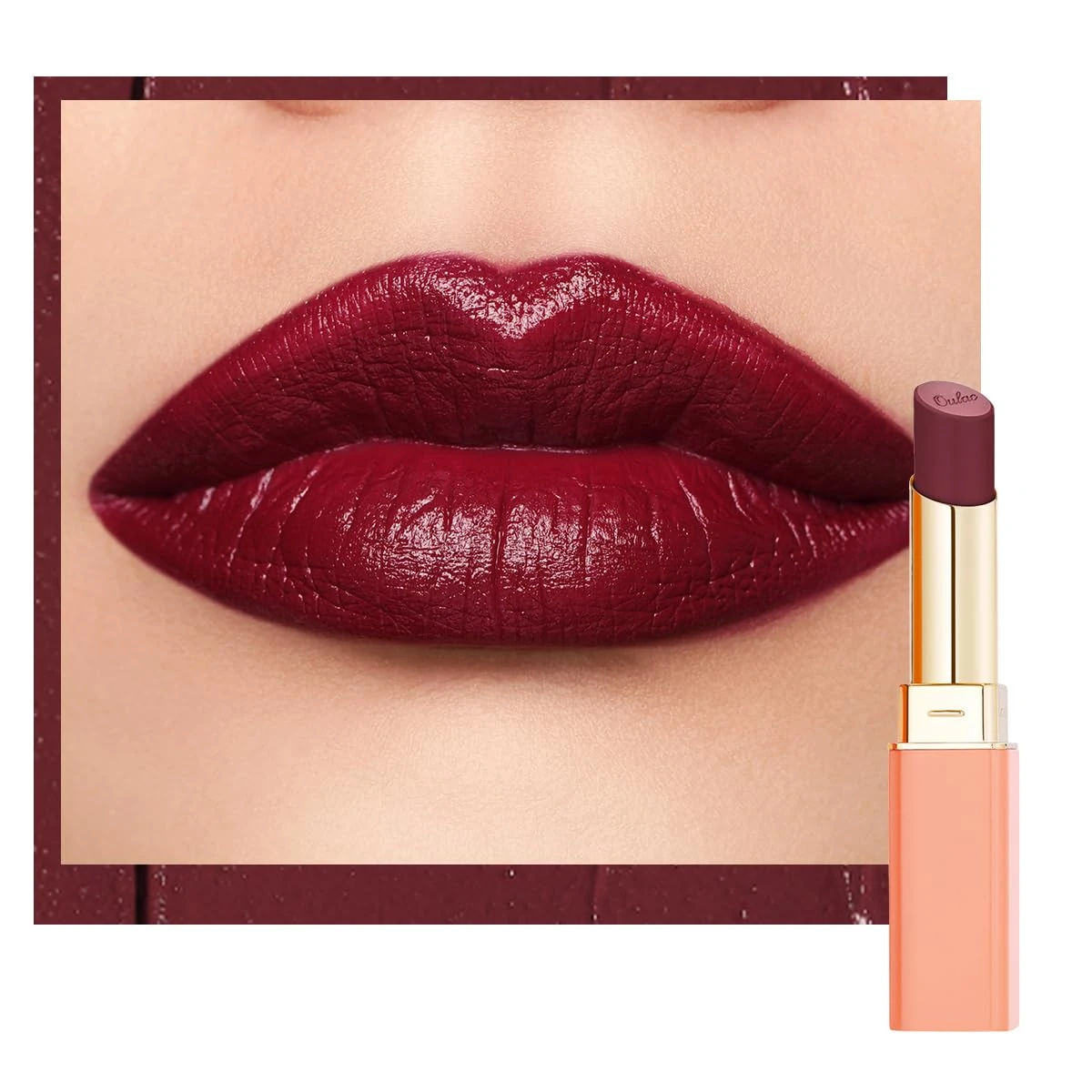 Oulac Satin Matte Burgundy Lipstick - Long Lasting Lip Stick for Women, Intense Color with Smooth Creamy Texture Lip Colour, Moisturizing & Weightless Formula Lip Makeup, Vegen, 4.3g, SG13 Burgundy