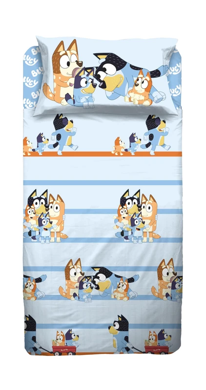 hermet Bluey Single Bed Sheet Set, Single Beds, Top Sheet, Fitted Sheet, Pillowcase, 100% Cotton, Official Product