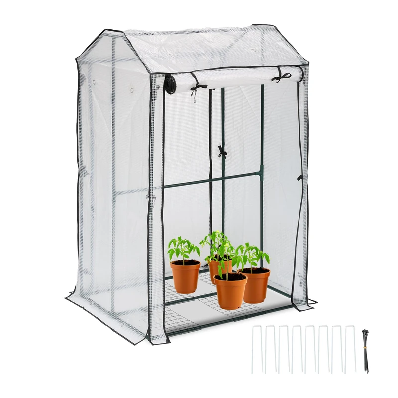 Relaxdays Balcony Greenhouse, 4 Shelves, HWD: 150 x 100 x 80 cm, Cultivation, Cold Frame, PVC, Steel, Transparent/Green