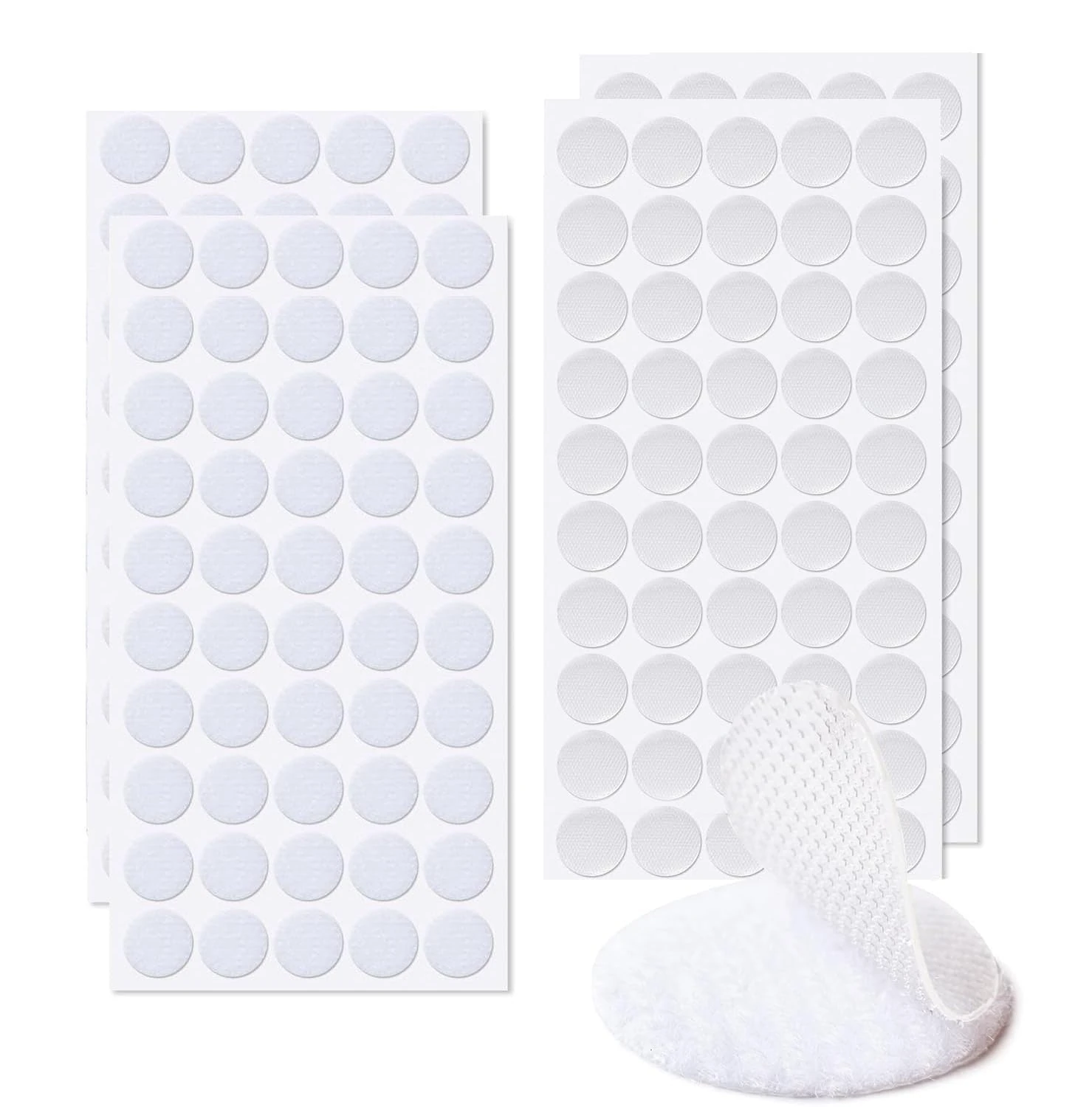 100 Pairs Self-Adhesive Hook and Loop Dots, 20 mm Self Adhesive Sticky Hook and Loop Fastener, Double-Sided Sticky Dots for Crafts on Paper, Plastic, Glass, Metal (White)