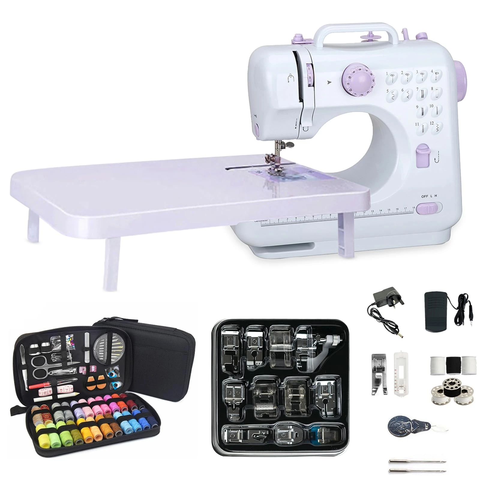 Outbit Mini Sewing Machine for Beginners, 12 Stitches Double Thread Electric Sewing Machine with 11pcs Presser Feet Set and 97pcs Sewing Kit