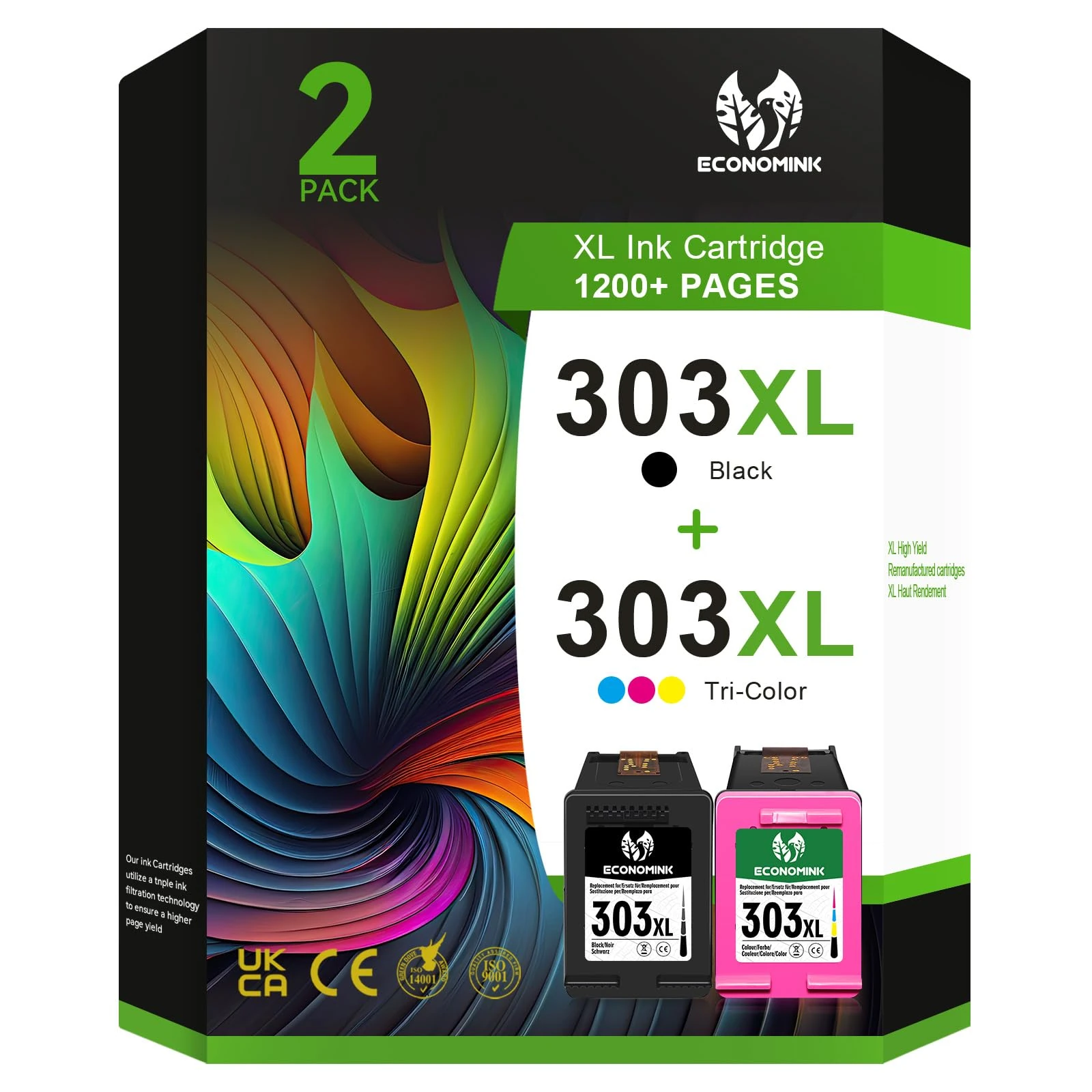 303 Ink Cartridges Combo Pack, 303XL Cartridges Black and Colour Compatible for HP 303 Ink Cartridges, for HP Envy Photo 7134 7830 6232 6230 7130 6220 6234 7155 7800 7834 7855 7864 TANGO X (2-Pack)