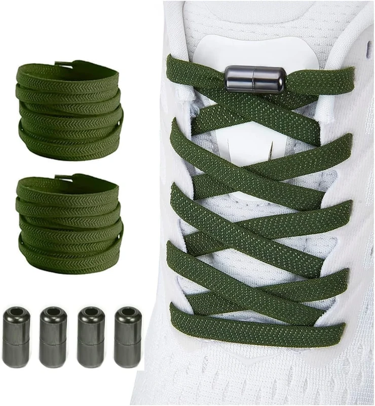 Shecret No Tie Elastic Shoelaces, 2 Pair Tie Free Elastic Laces with Metal Buckles, Adjustable Lace Replacement for Sneakers Kids/Adults