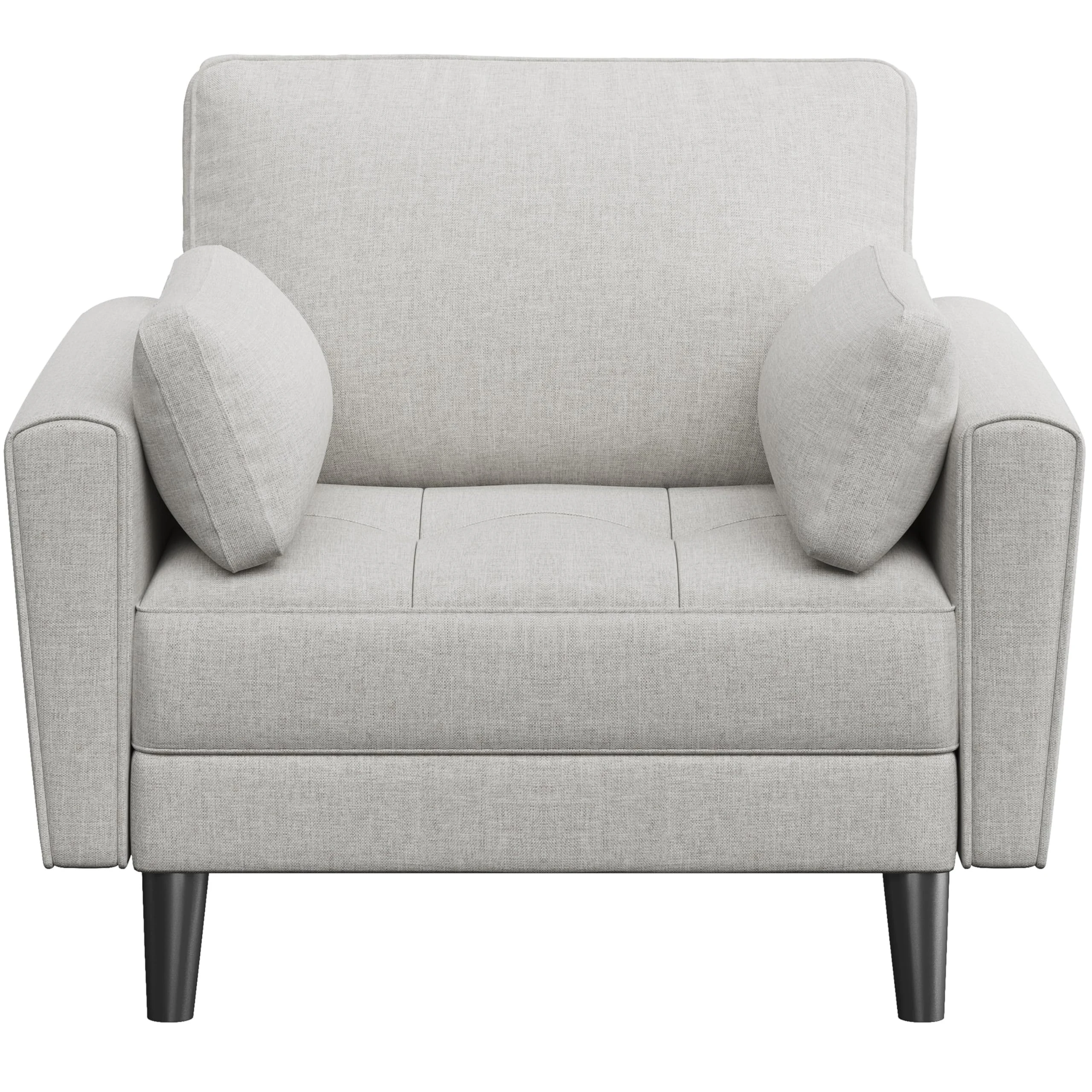 Yaheetech Tub Chair Tufted Oversized Armchair with 2 Pillows Fabric Accent Chair with Side Storage Pockets for Living Room, Bedroom, Reading Nook Polyester Fabric Greige