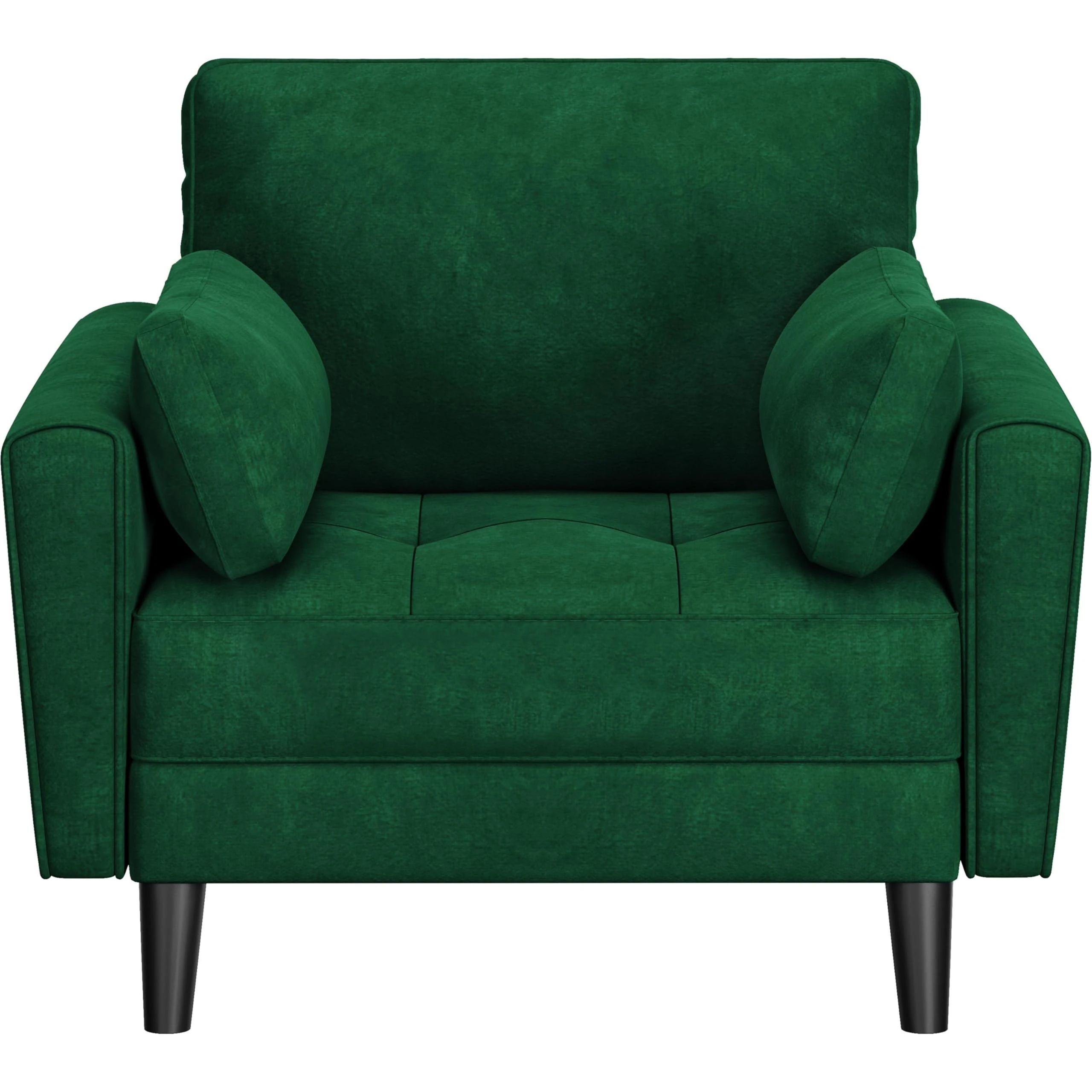 Yaheetech Tub Chair Tufted Oversized Armchair with 2 Pillows Fabric Accent Sofa with Side Storage Pockets for Living Room, Bedroom, Reading Nook Velvet Fabric Green